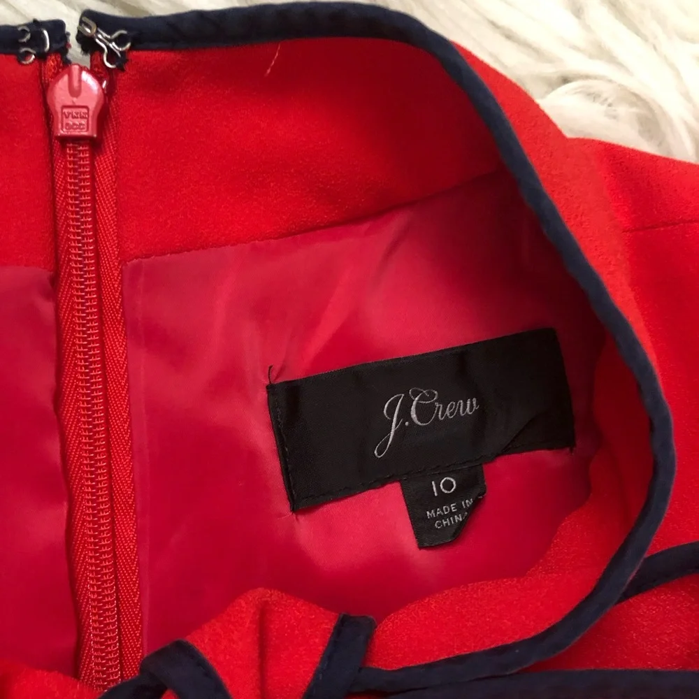 J Crew Bow Tie-neck 365 Crepe Fit & Flare Cap Sleeves Nautical Red Navy Dress 10